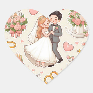 Sticker Cœur "Autocollants de Mariage Romantique"