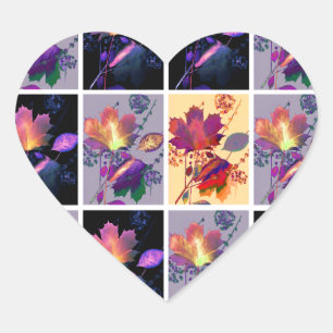 Sticker Cœur Autumn Leaves Rustic Patchwork