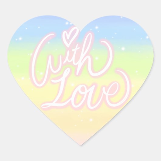 Sticker Cœur "Avec amour" sur Cosmic Pastel Rainbow Galaxy (Devant)