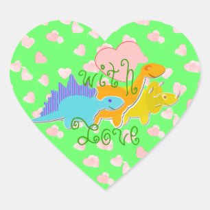 Sticker Cœur Avec des coeurs de dinosaures d'amour