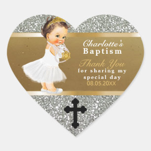 Sticker Cœur Baby Girl Baptism Merci Favor Gold Silver