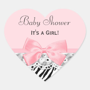 Sticker Cœur Baby Girl Douche rose ruban et dentelle Zebra Impr