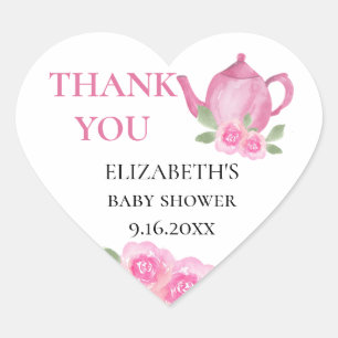 Sticker Cœur Baby is Brewing Théière Rose Baby Shower Merci
