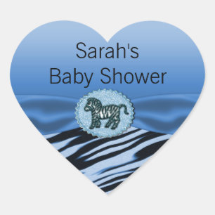 Sticker Cœur Baby shower bleu et noir de parties scintillantes