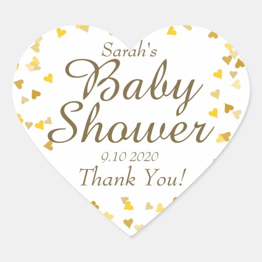 Sticker Cœur Baby shower Coeurs d'or / Sprinkle Favor (Devant)