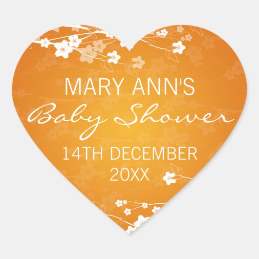 Sticker Cœur Baby shower Date Cerise Fleur Orange (Devant)