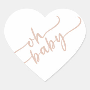 Sticker Cœur baby shower de script beige "Oh Baby"