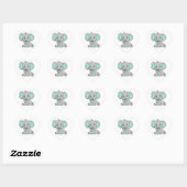 Sticker Cœur Baby shower éléphant Gris et Turquoise (Feuille)