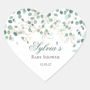 Sticker Cœur Baby shower Feuille d'or Eucalyptus Foliage