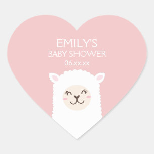 Sticker Cœur Baby shower fille mignonne Kawaii Alpaca Elégant r