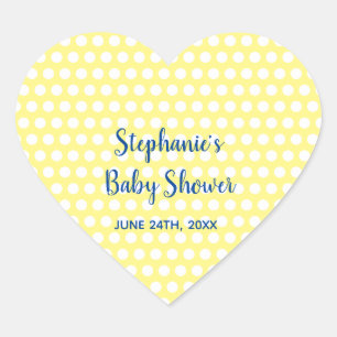 Sticker Cœur Baby shower garçon Pois jaune bleu garçon