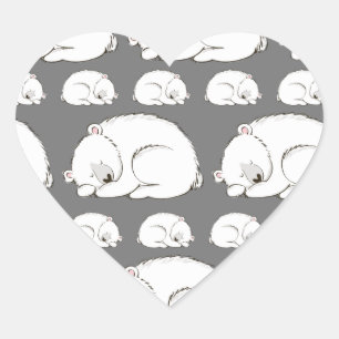 Sticker Cœur Baby shower Ours polaire Hiver gris Sexe Neutre