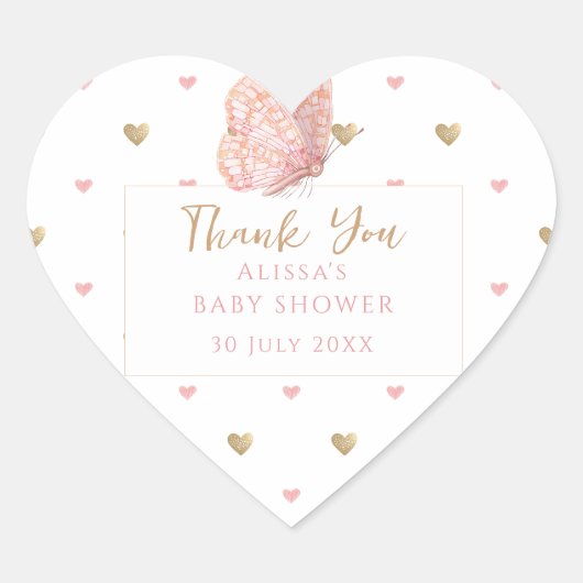 Sticker Cœur Baby shower papillon Merci (Devant)