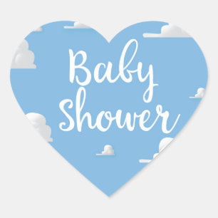 Sticker Cœur Baby shower Puffy nuages blancs