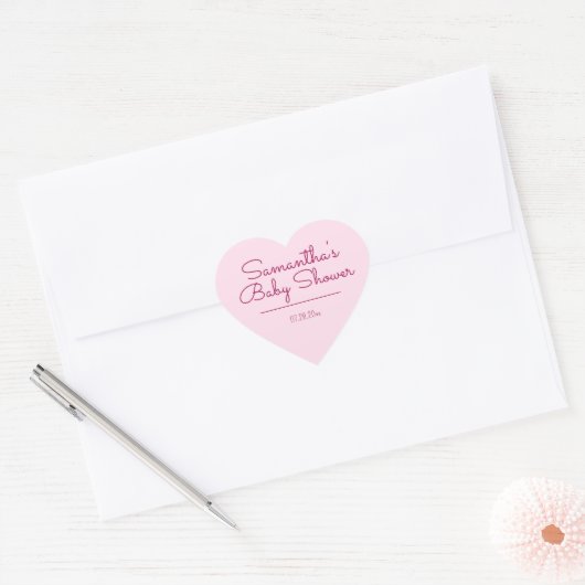 Sticker Cœur Baby shower rose doux et simple (Enveloppe)