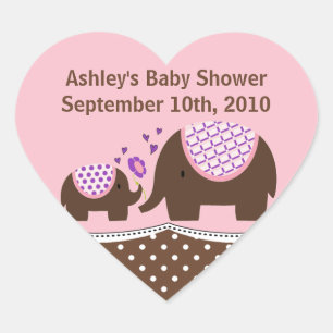 Sticker Coeur Baby shower rose et Brown pour éléph