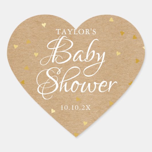 Sticker Cœur Baby shower Rustique Kraft Gold Love Hearts (Devant)