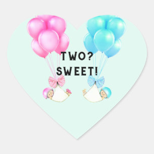 Sticker Coeur Baby shower Twins
