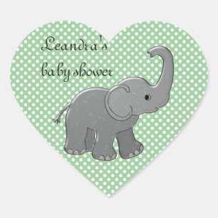 Sticker Cœur baby shower vert éléphant