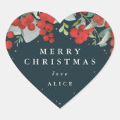 Sticker Cœur Baies rouges + Eucalyptus Joyeux Noël/Personnalisé (Devant)
