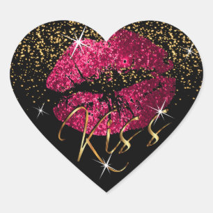 Sticker Cœur Baiser les lèvres de Parties scintillant rose et 