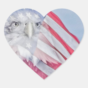 Sticker Cœur Bald Eagle Head & the American Flag