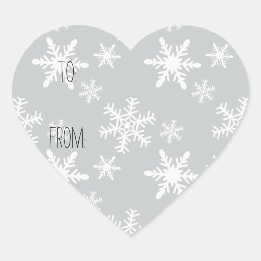 Sticker Cœur Balise cadeau Gris blanc Snowflakes (Devant)