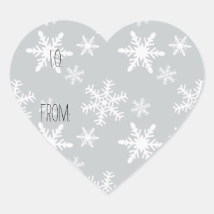 Sticker Cœur Balise cadeau Gris blanc Snowflakes