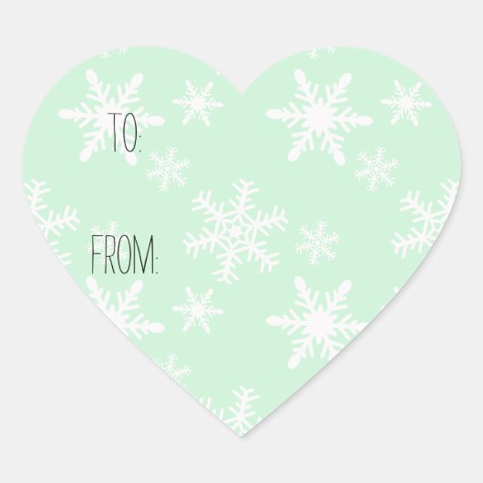 Sticker Cœur Balise cadeau Pale Mint White Snowflakes (Devant)