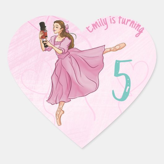 Sticker Cœur Ballerina Nutcracker Anniversaire - Nom et âge (Devant)