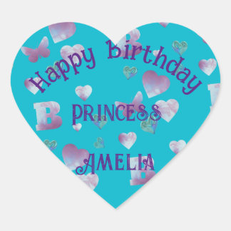 Sticker Cœur Ballon Aqua/bleu-vert, coeurs roses et papillons