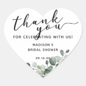 Sticker Cœur Baptême de mariage Merci Eucalyptus Aquarelle (Devant)