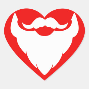 Sticker Cœur Barbe de Noël et moustache Père Noël rouge autocol