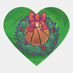 Sticker Cœur Basket-ball en couronne de Noël