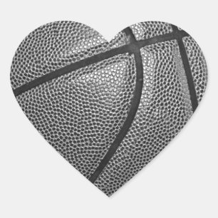 Sticker Cœur Basket-ball en niveaux de gris
