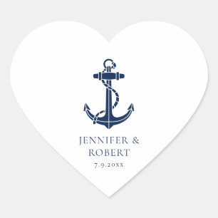 Sticker Cœur Bateau moderne Ancre Plage Mariage personnalisé