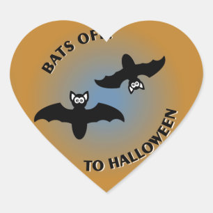Sticker Cœur Bats d'Halloween bleu orange