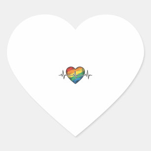 Sticker Cœur Battement de coeur arc-en-ciel dessin de gravure v