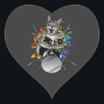 Sticker Cœur Batteur À Batterie À Chat Jouant À Des Tambours<br><div class="desc">Punk Rockstar Kitten Kitty Cat Drummer Jouer à la batterie Design graphique Cadeau Heart Sticker Classic Collection.</div>