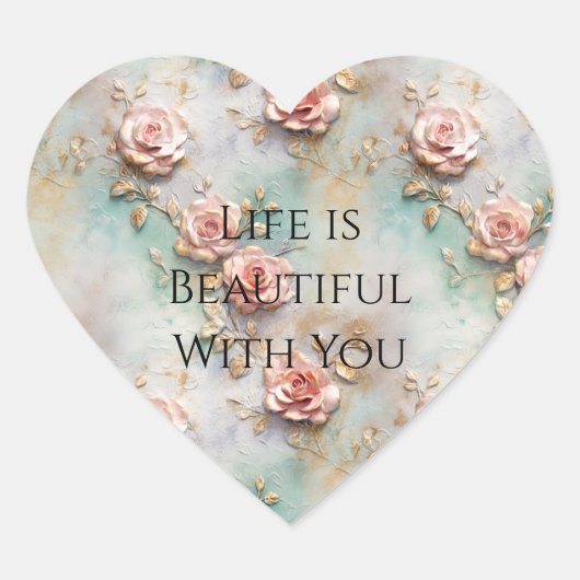 Sticker Cœur Beau Romantique Rose rose rose Roses romantiques (Devant)