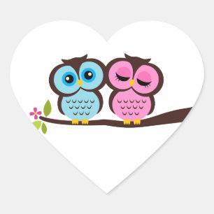 Sticker Cœur Beaux hiboux