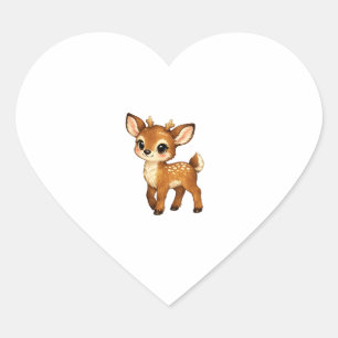 Sticker Cœur Bébé Faon Mignon Dessin Animé Illustration de Cerf
