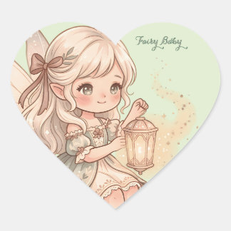 Sticker Cœur Bébé Fée Esthétique Sage Dorée Fille