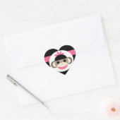 Sticker Cœur Bébé mignon fille Sock Singe noir rose rayures (Enveloppe)
