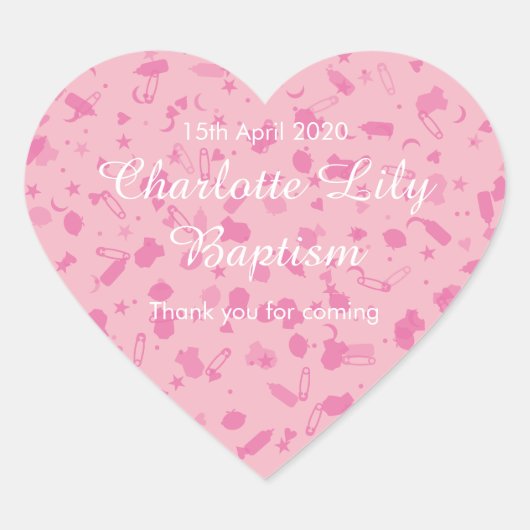 Sticker Cœur Bébé rose Confetti Baptême Christening Favoriser (Devant)