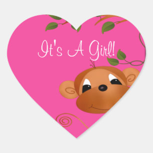 Sticker Cœur Bébé singe C'est une chatte de coeur fille rose