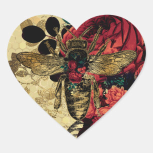 Sticker Cœur Bee gothique et Rose