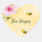 Sticker Cœur Bee Happy bumble bees honeycomb summer florals (Devant)