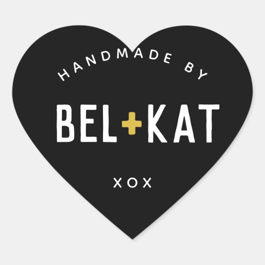 Sticker Cœur BEL + KAT HEART logo moderne moutarde noire (Devant)