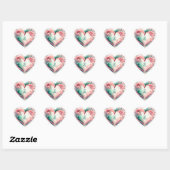 Sticker Cœur Belle aquarelle rose et vert Floral (Feuille)